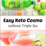 two martini glasses with keto cosmopolitan drink and limes