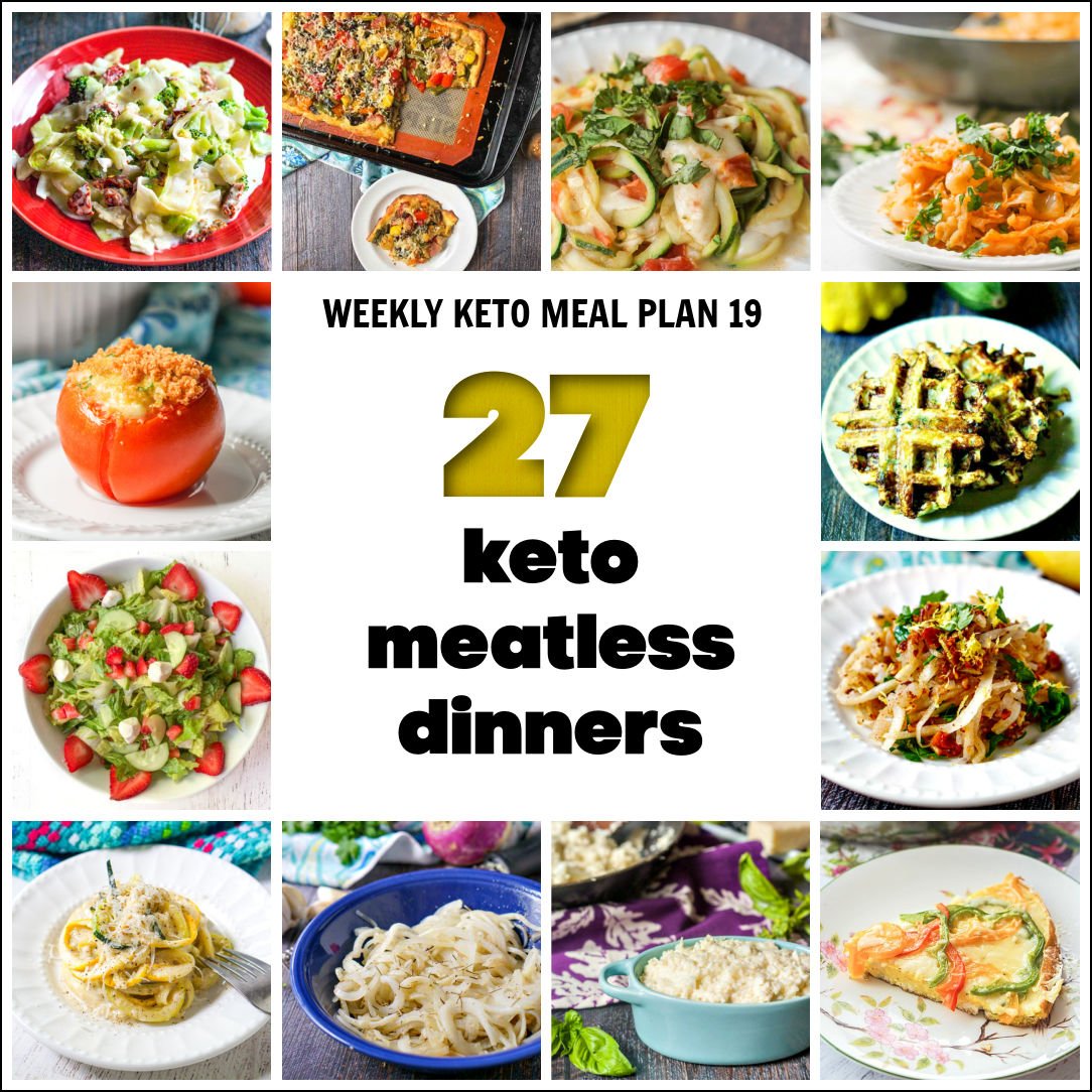 collage of keto meatless dinners with text