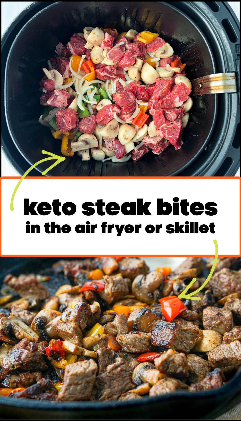 Air Fryer Steak Tips with Peppers, Onions & Mushrooms easy keto dinner