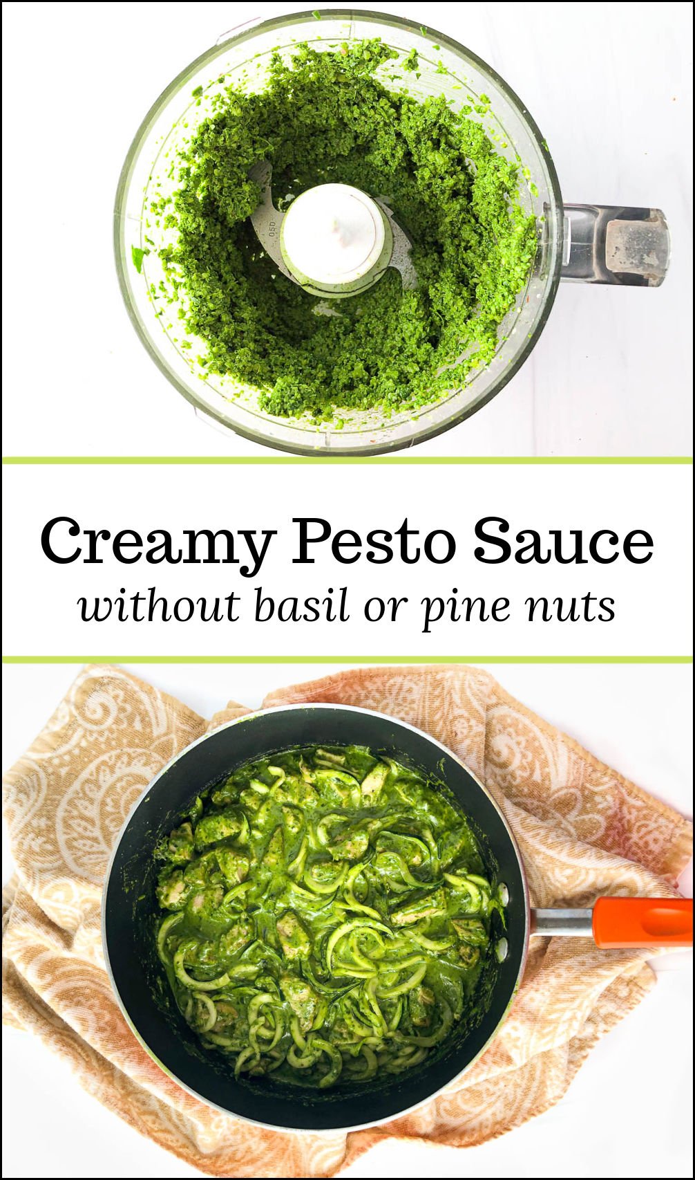 Keto Creamy Pesto Sauce easy recipe without basil or pine nuts!