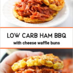 pan with low carb chipped ham bbq and text