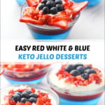 keto jello desserts with strawberries and blueberries and text