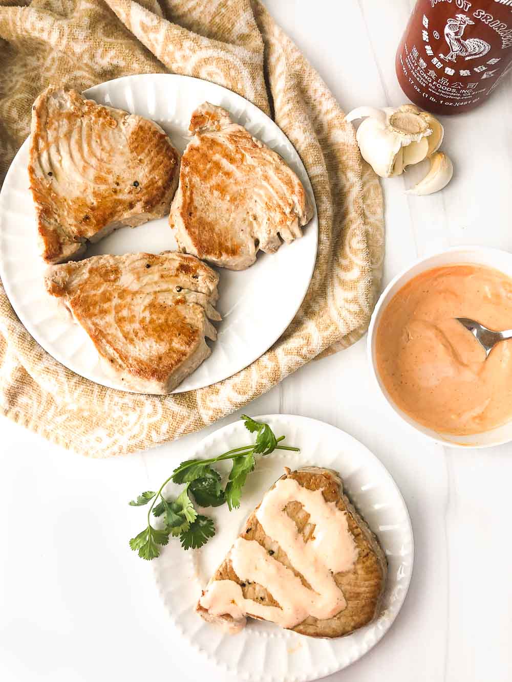 Keto Creamy Sriracha Sauce for Fresh Tuna Steaks easy sauce for fish!