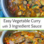 pan with eggplant Thai curry and text