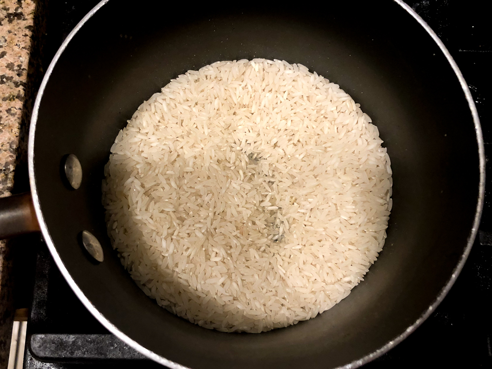 pan with white rice