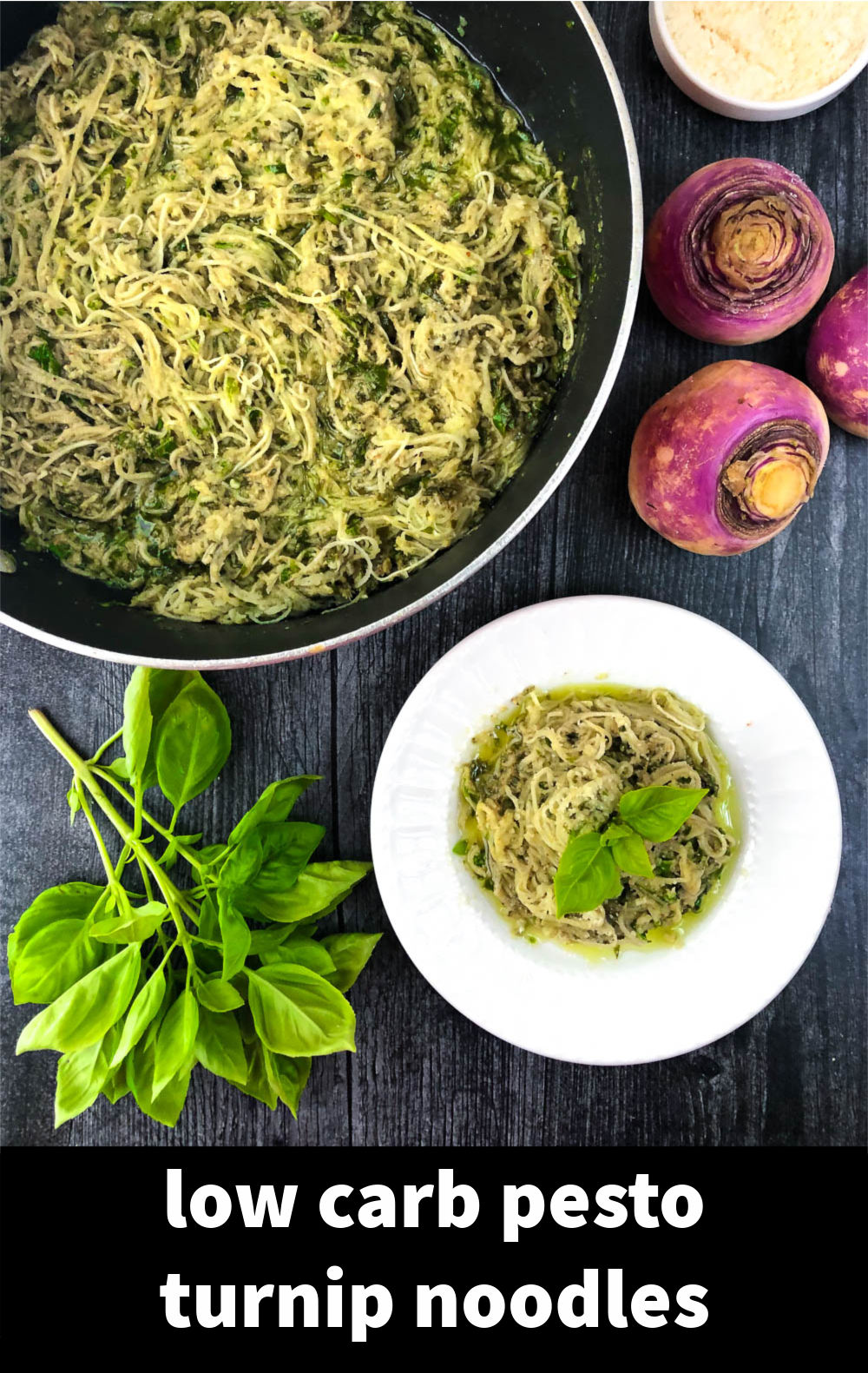 Turnip Noodles with Pesto Sauce easy low carb dinner in 15 minutes!
