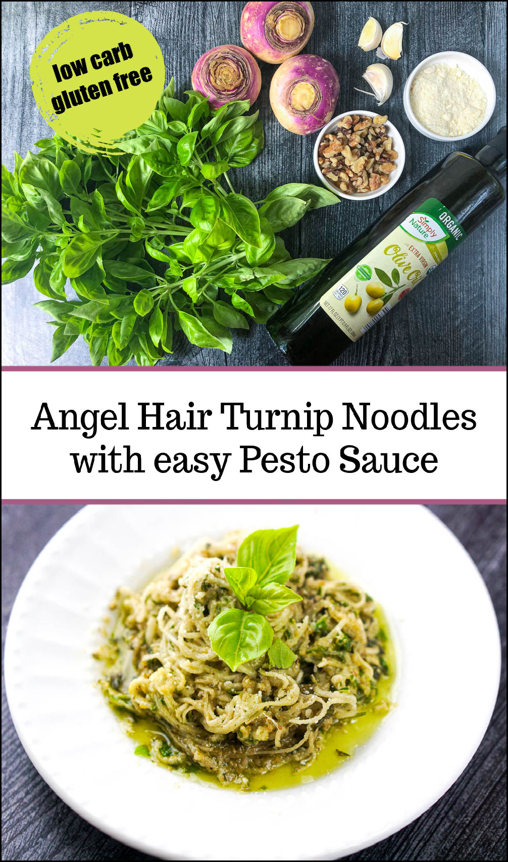 Turnip Noodles with Pesto Sauce easy low carb dinner in 15 minutes!