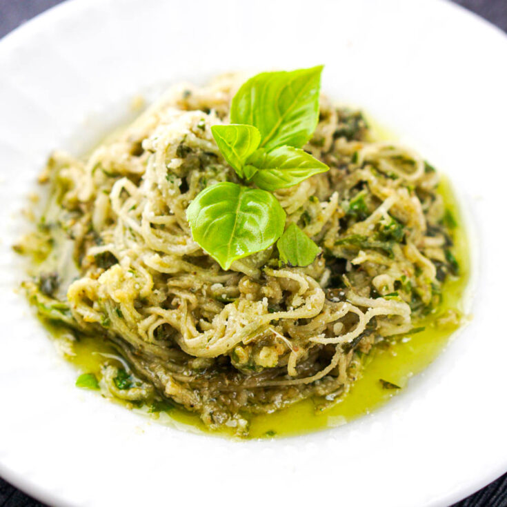 Turnip Noodles with Pesto Sauce easy low carb dinner in 15 minutes!