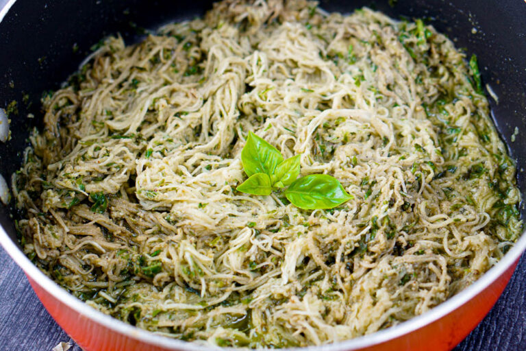 Turnip Noodles with Pesto Sauce easy low carb dinner in 15 minutes!