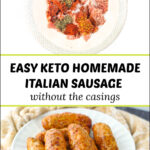 white plates with homemade Italian sausage and text