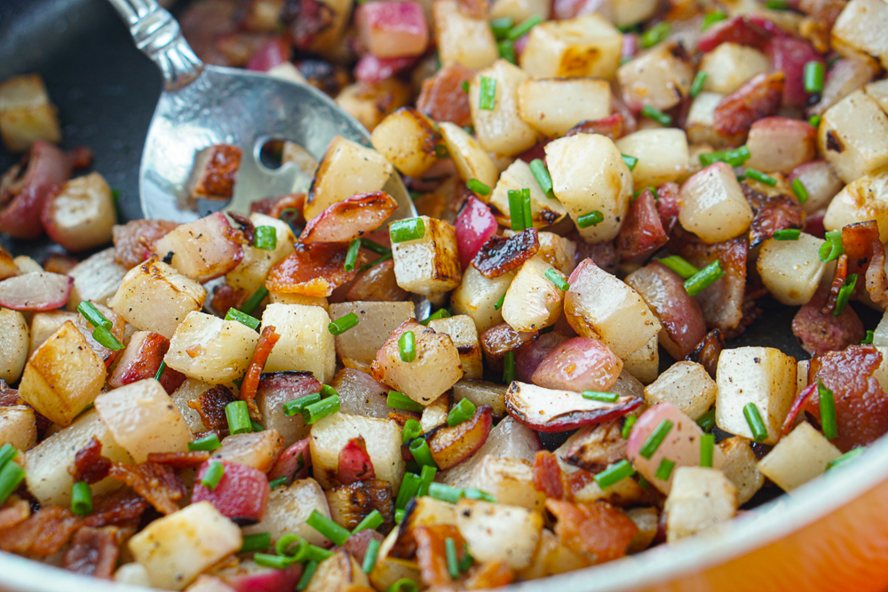 Home Fried Radishes with Bacon - Mrs Happy Homemaker