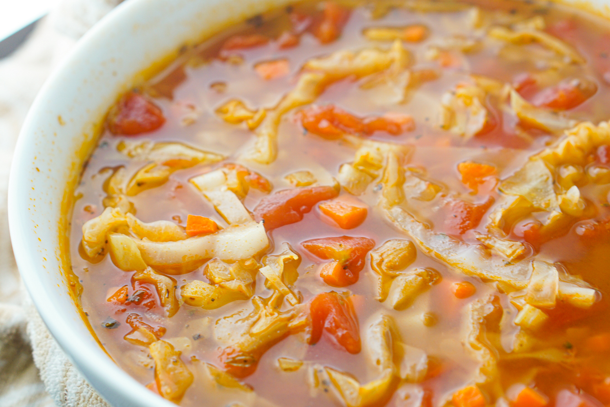 Low Calorie Keto Cabbage Soup Recipe - spicy, tasty vegetarian soup!