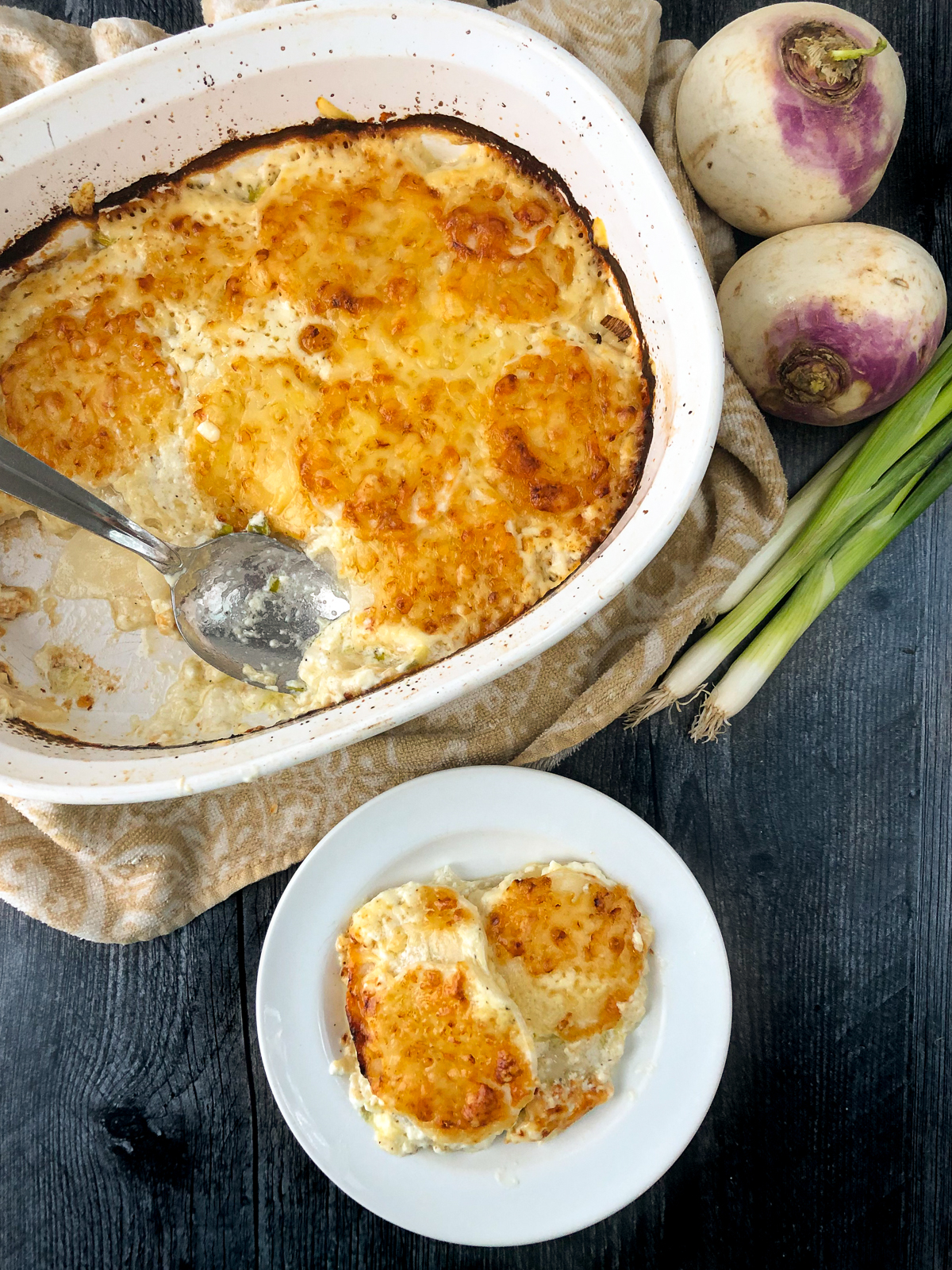 Keto Scalloped Potatoes Recipe using Turnips low carb holiday side dish