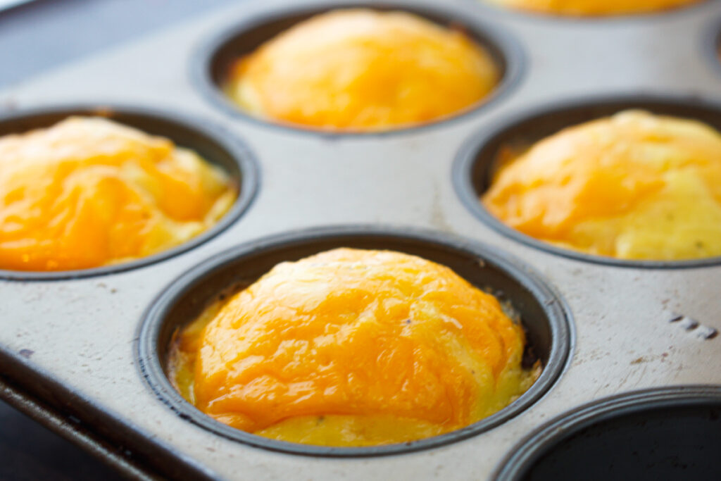 closeup of a low carb egg and sausage muffins right out of the oven