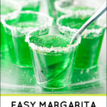 sugar free margarita jello shots in plastic cups with text
