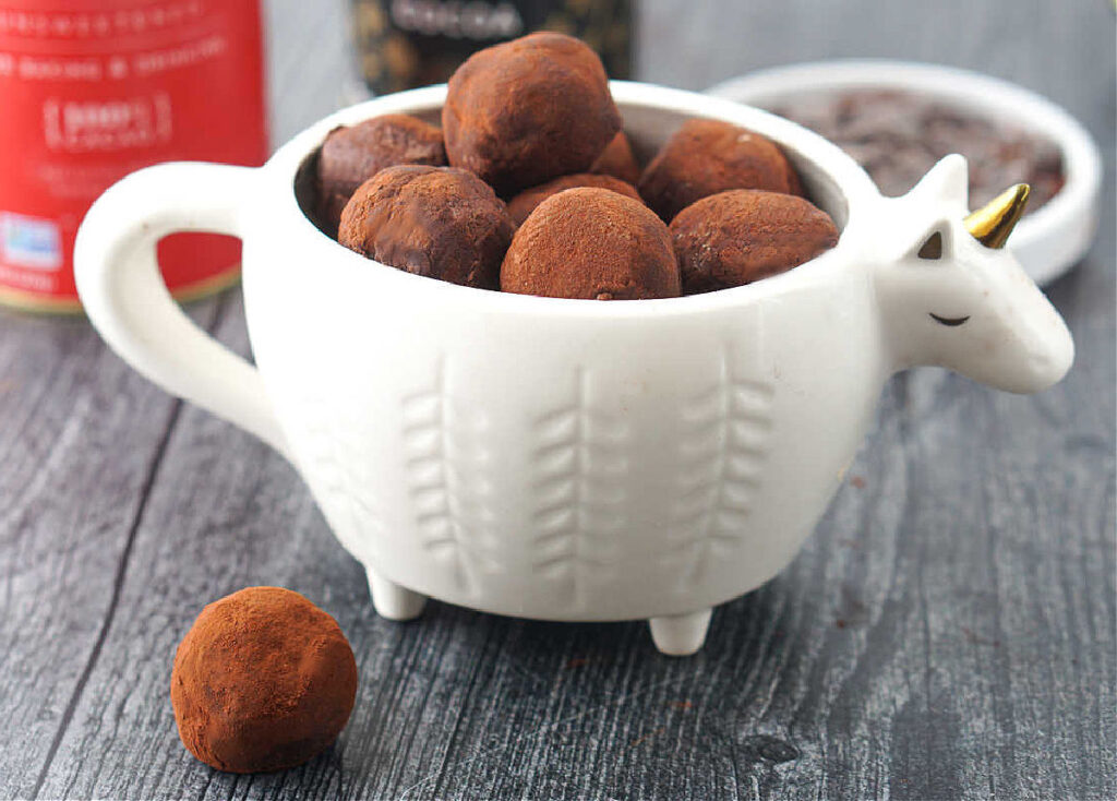 white unicorn bowl with sugar free truffles