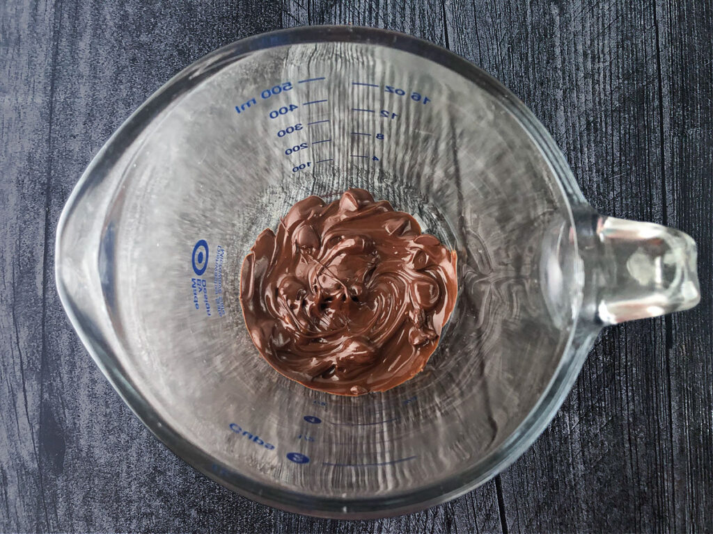 pyrex measuring cup with melted chocolate chips