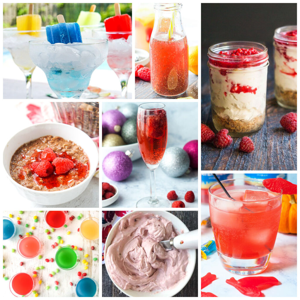 collage of recipes using Torani Raspberry syrup