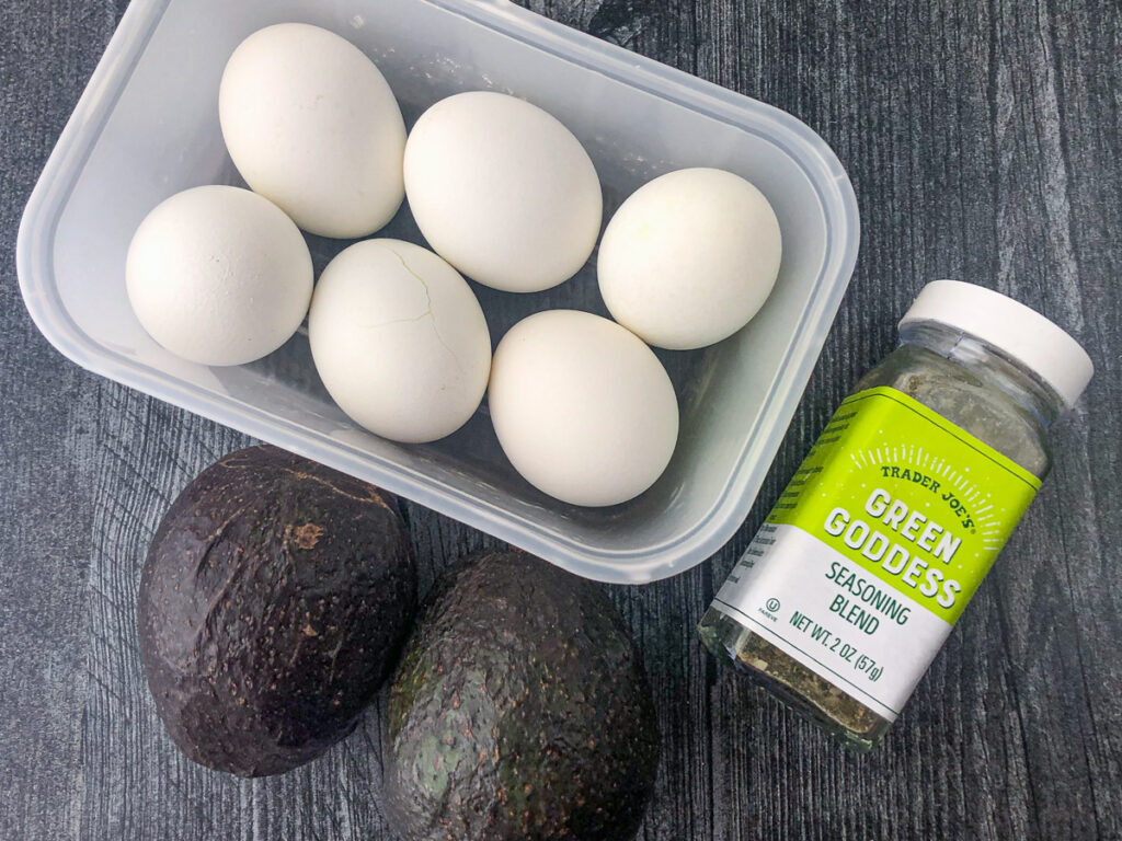 green goddess spices, hard boiled eggs and avocados