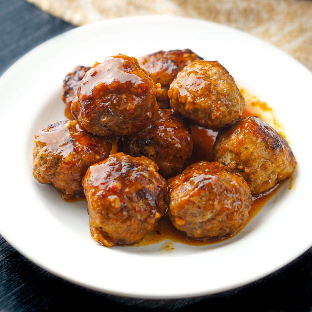 closeup of a mound of keto barbecue meatballs