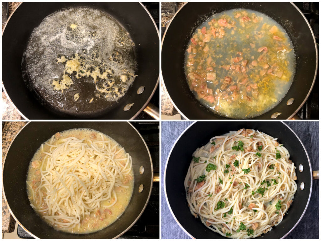 collage on how to make linguine with clams