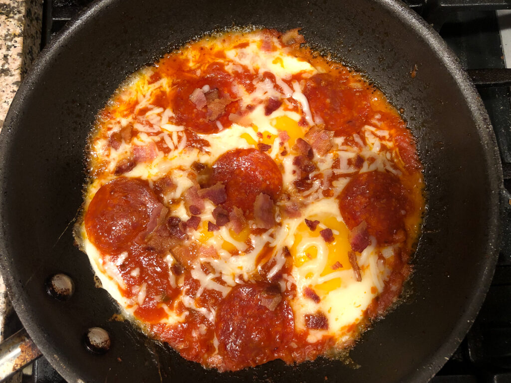 finished low carb pizza flavored eggs