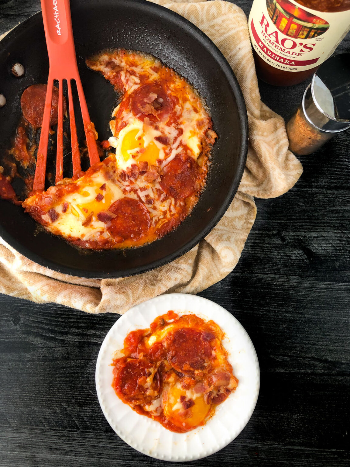 Keto Pizza Eggs with Pepperoni and Bacon low carb meal in 10 minutes!