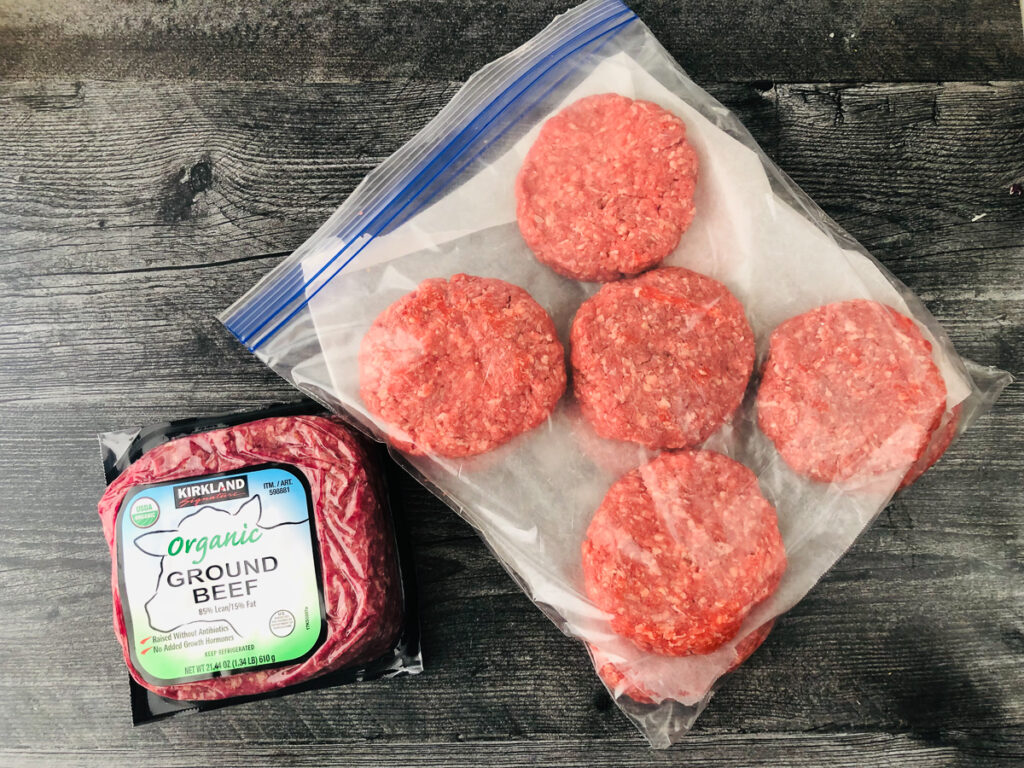grass fed ground beef made into burgers