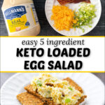 ingredients and and Crispbread with keto egg salad and text