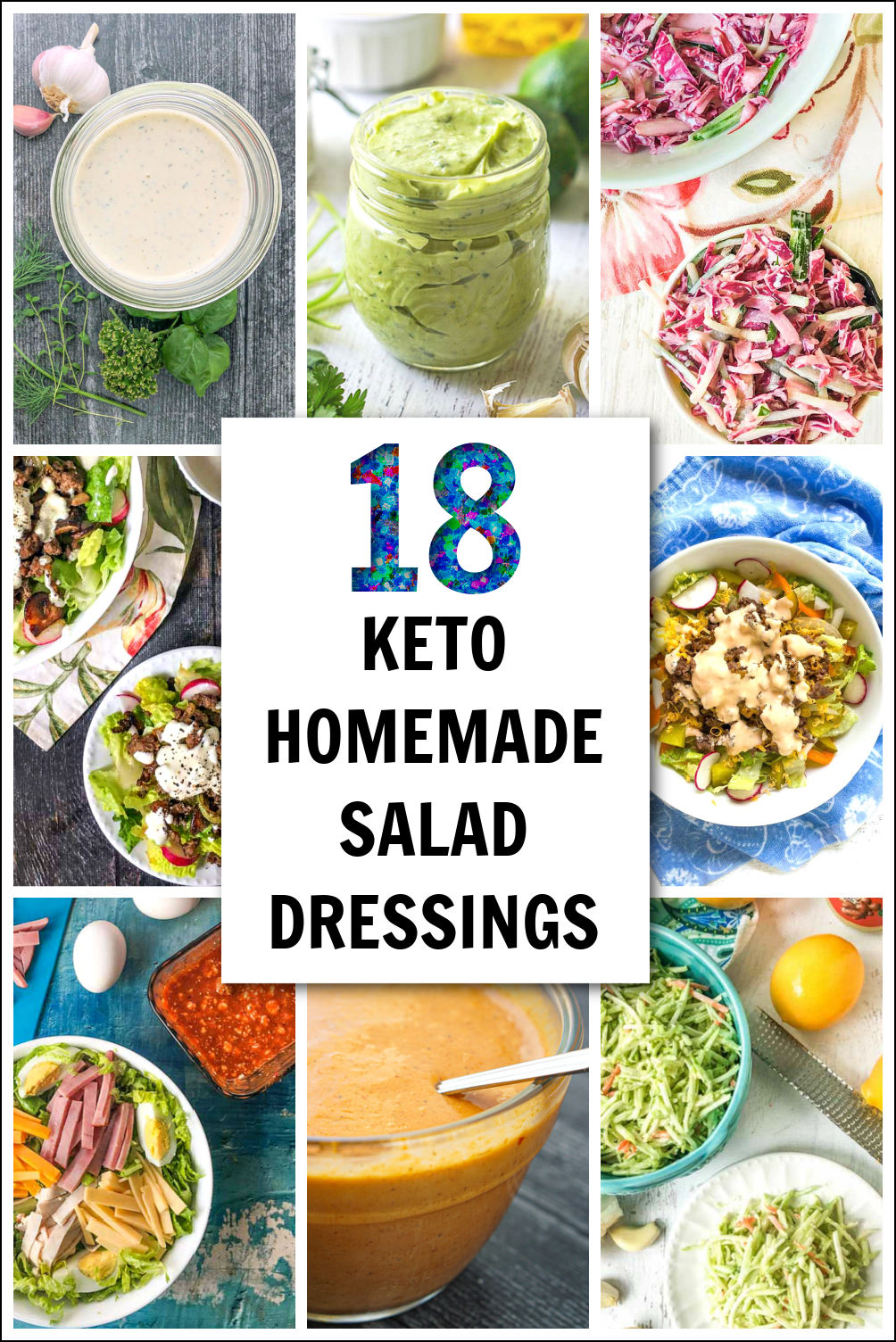 collage of pics of keto salad dressings and text