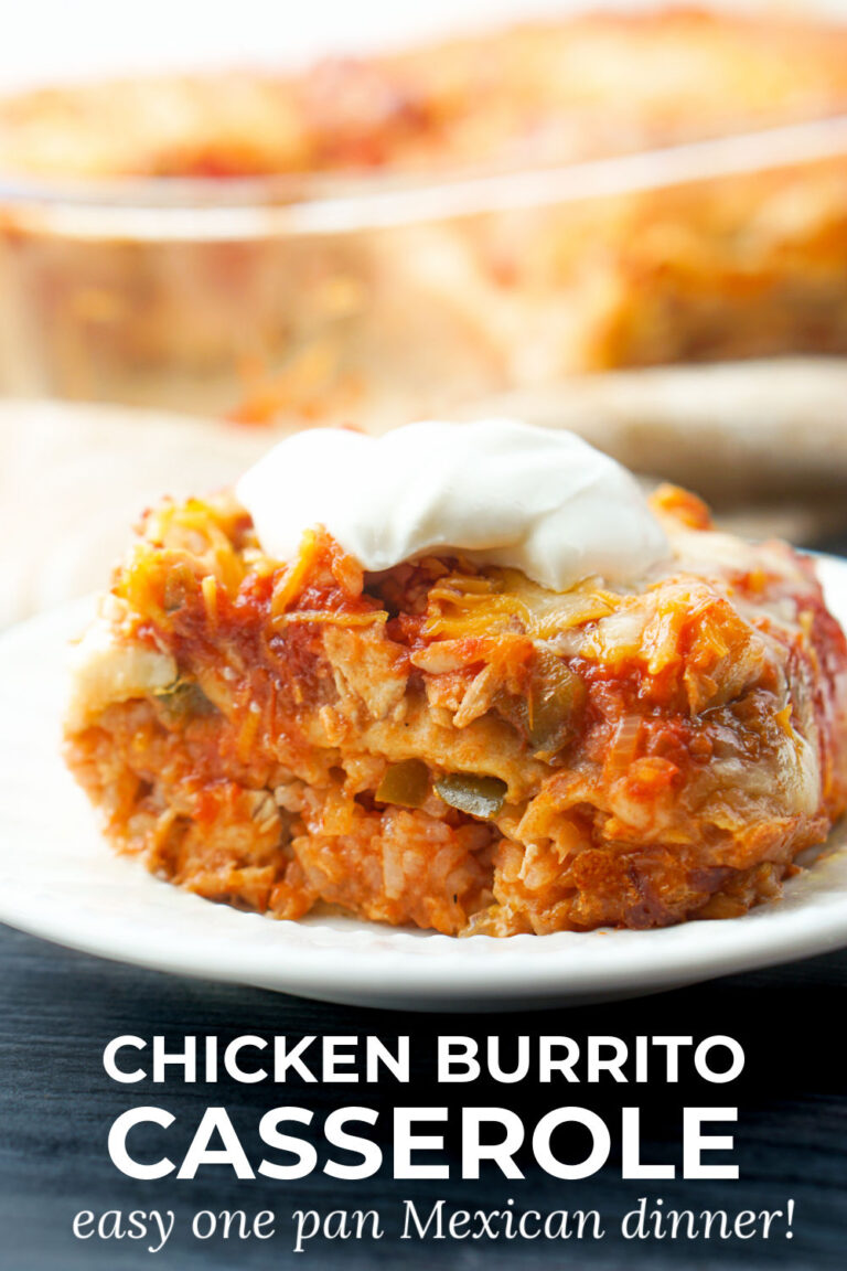 Easy Chicken Burrito Casserole Recipe using leftover rice and chicken!
