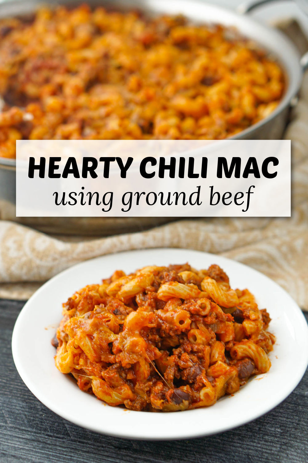 pan and dish with chili Mac and text