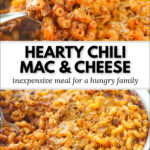 pans with chili Mac and text