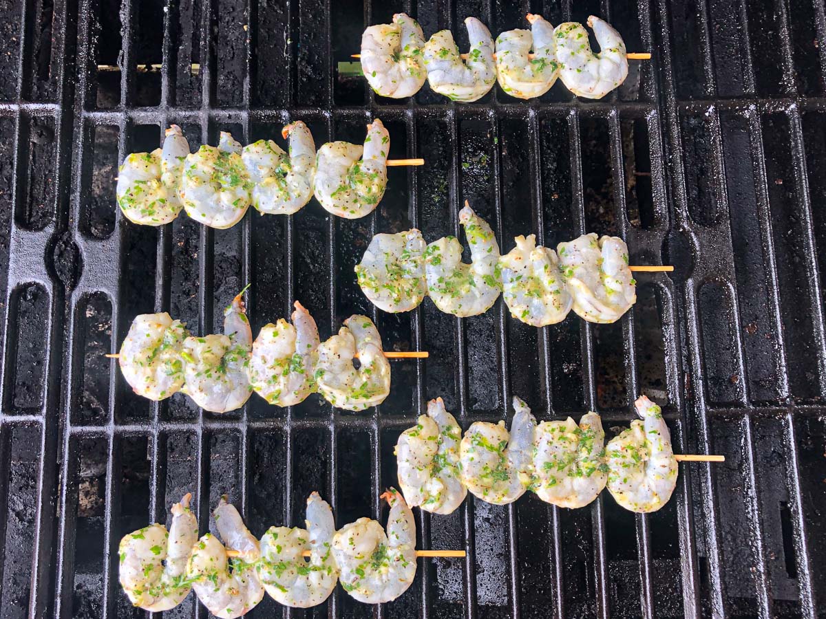 marinated shrimp kebabs on the grill