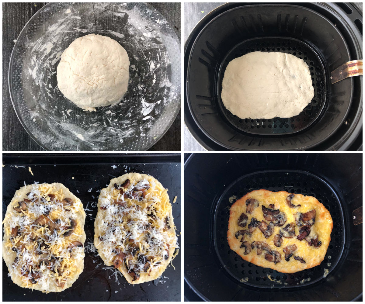 collage of how to air fryer flatbread