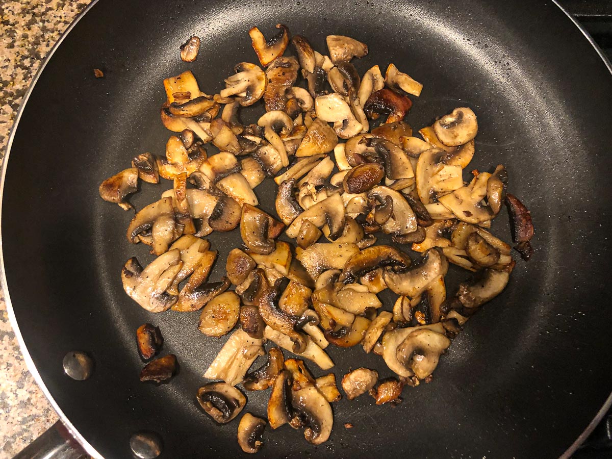 pan with fried mushroom slices