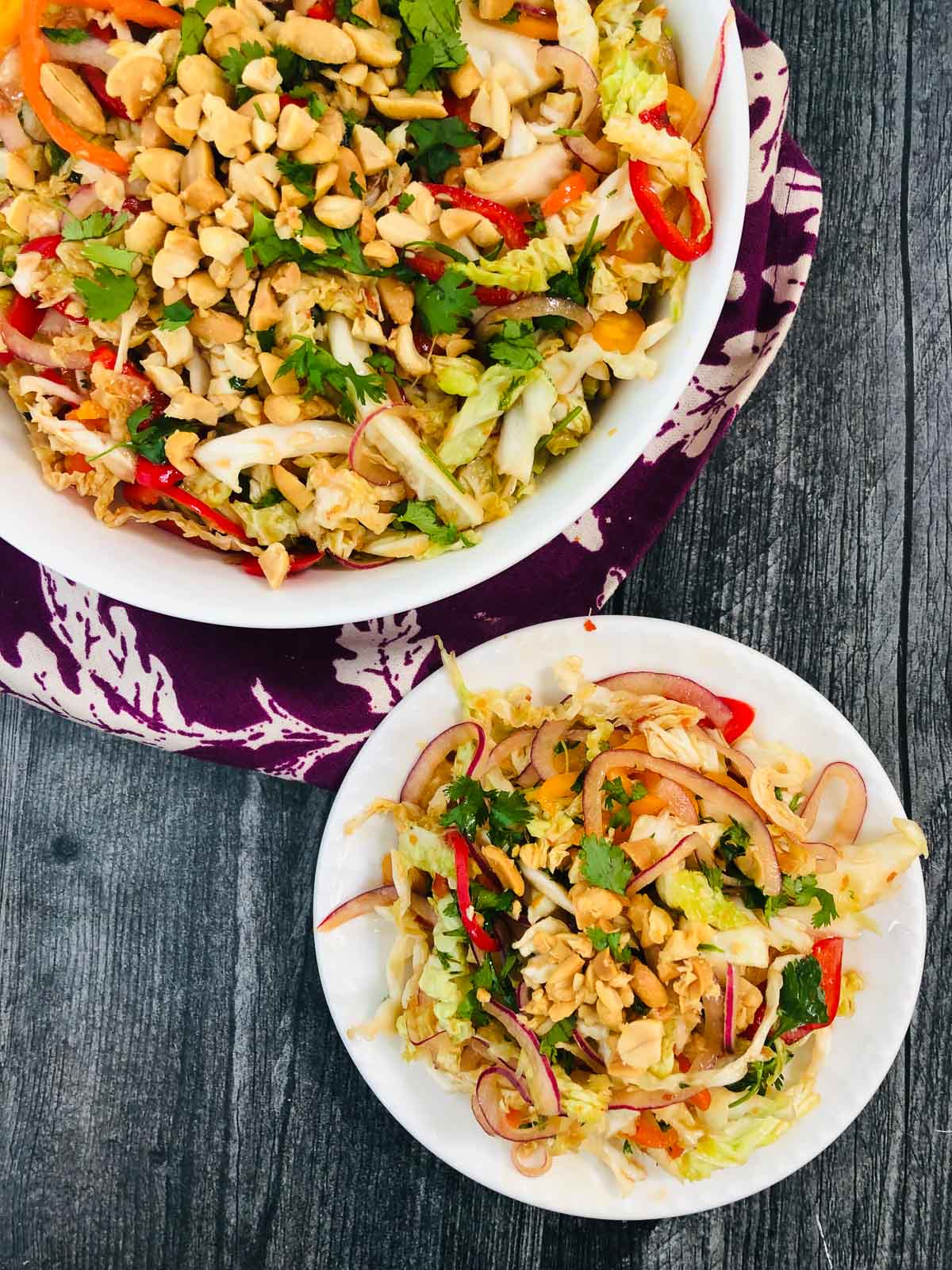 aerial view of two bowls with keto asian salad