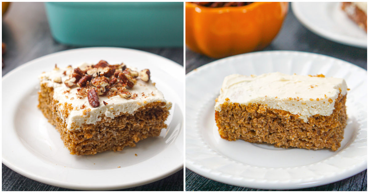 collage of 2 sizes of pumpkin bars