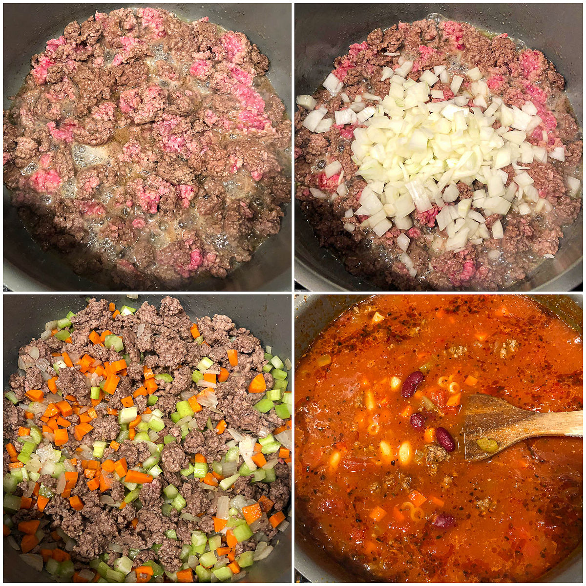 collage of pots showing stages of making Italian soup