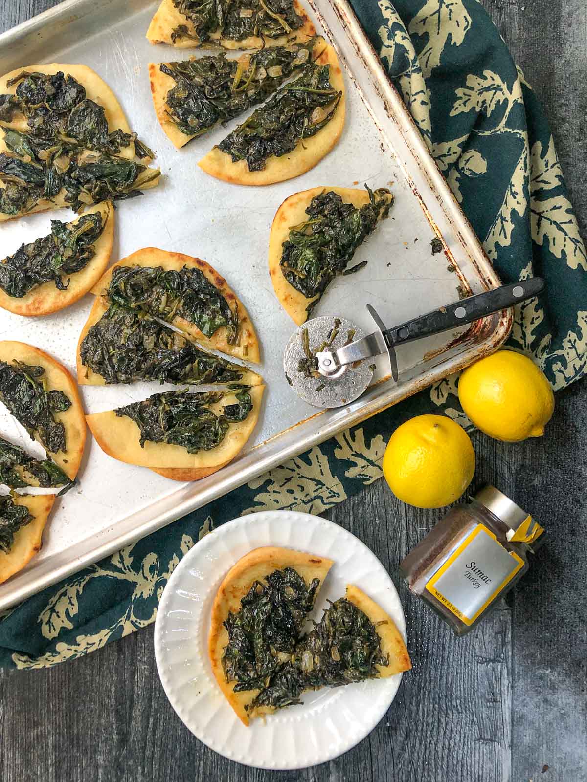 aerial view of a try of Lebanese spinach pies
