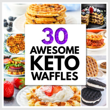 collage of waffle pictures with text