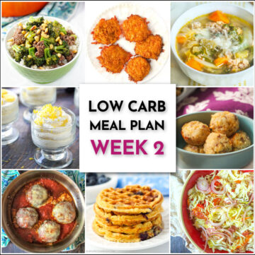 collage of low carb meals and text