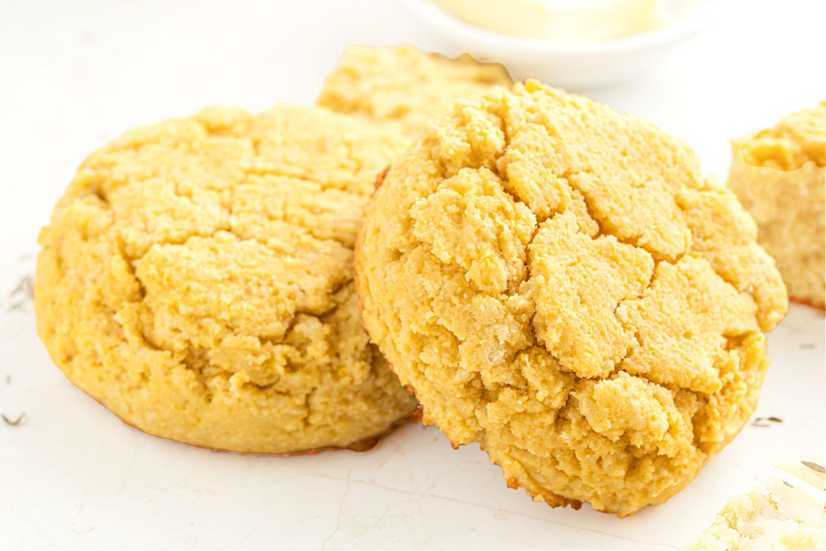 closeup of 2 low carb biscuits