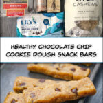 ingredients and baking sheet with cut Larabars and text