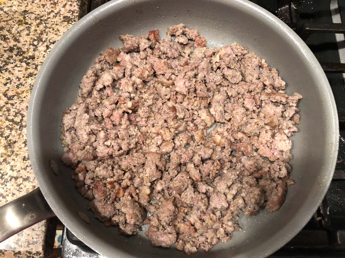 pan with browned sausage