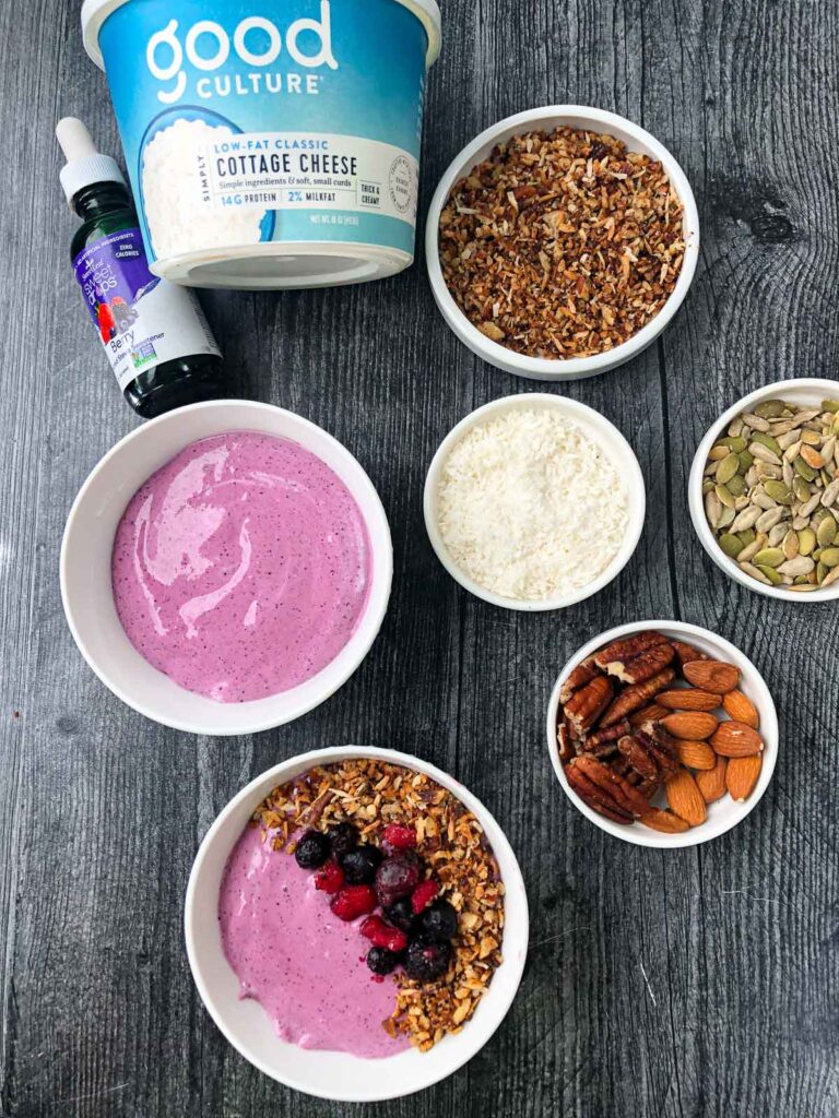 Berry Whipped Cottage Cheese Breakfast Bowl low calorie, high protein