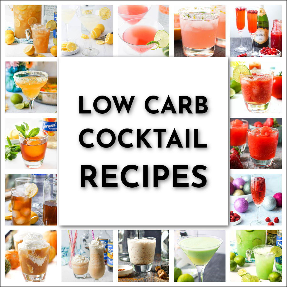 collage of low carb drinks and text