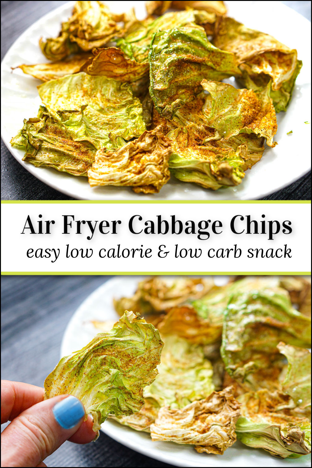 plates with low carb air fryer cabbage leaves with text