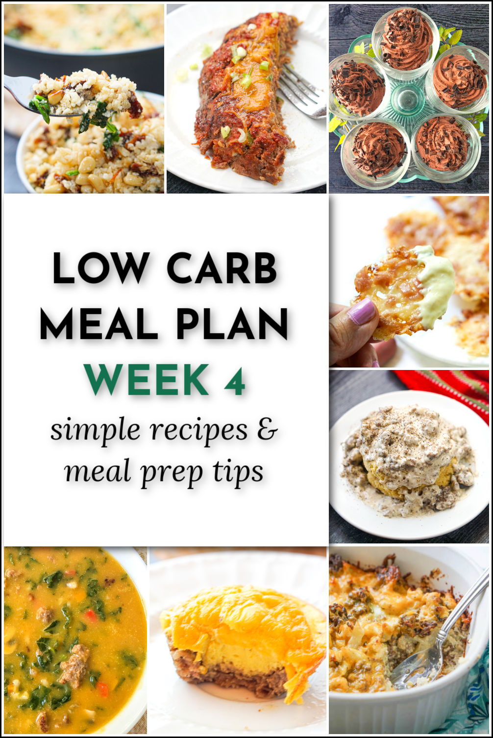 collage of low carb meals with text