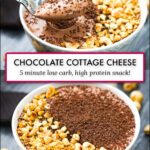 healthy chocolate whipped cottage cheese with text
